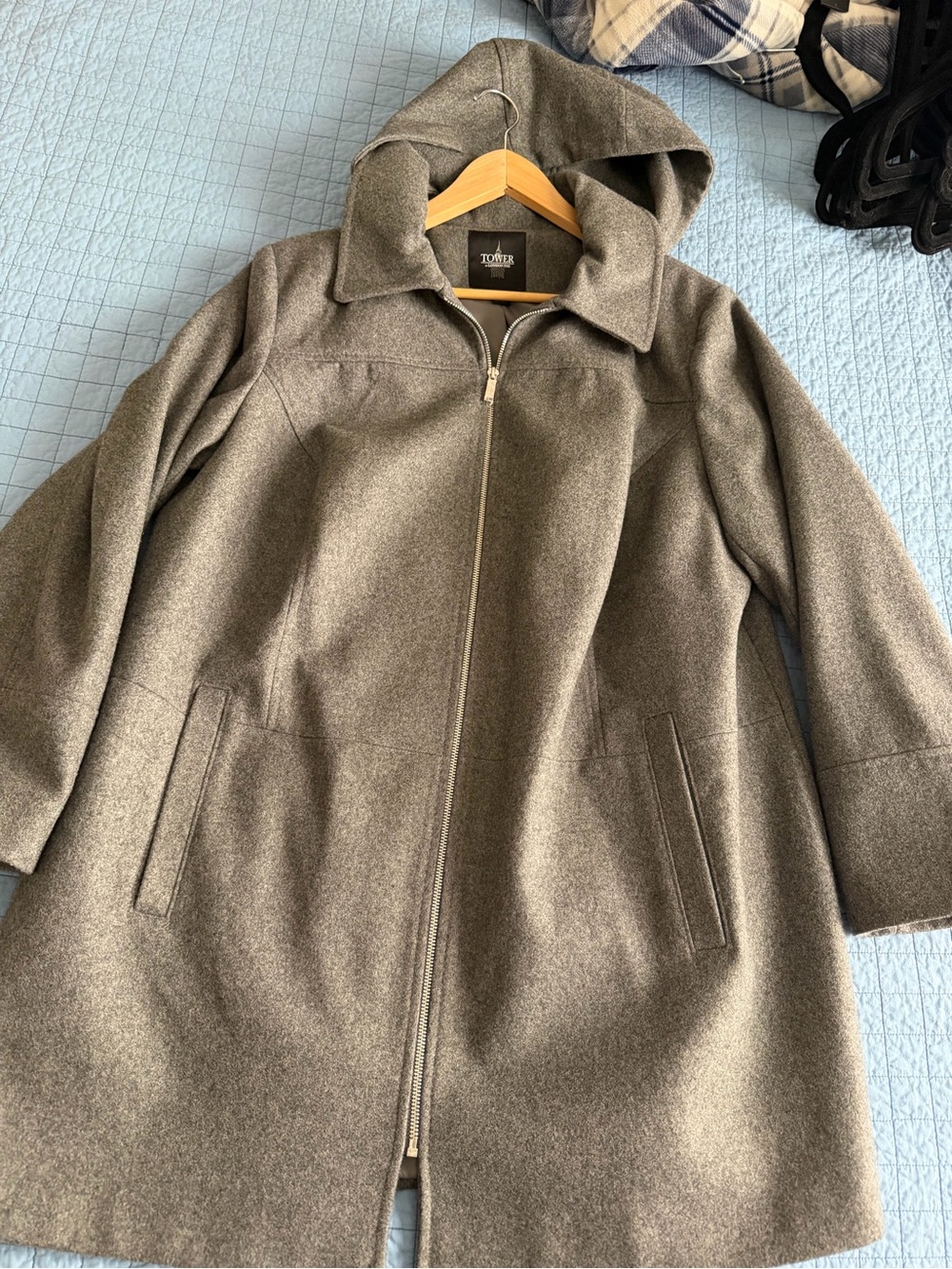 London Fog Hooded Trench Coat in Charcoal